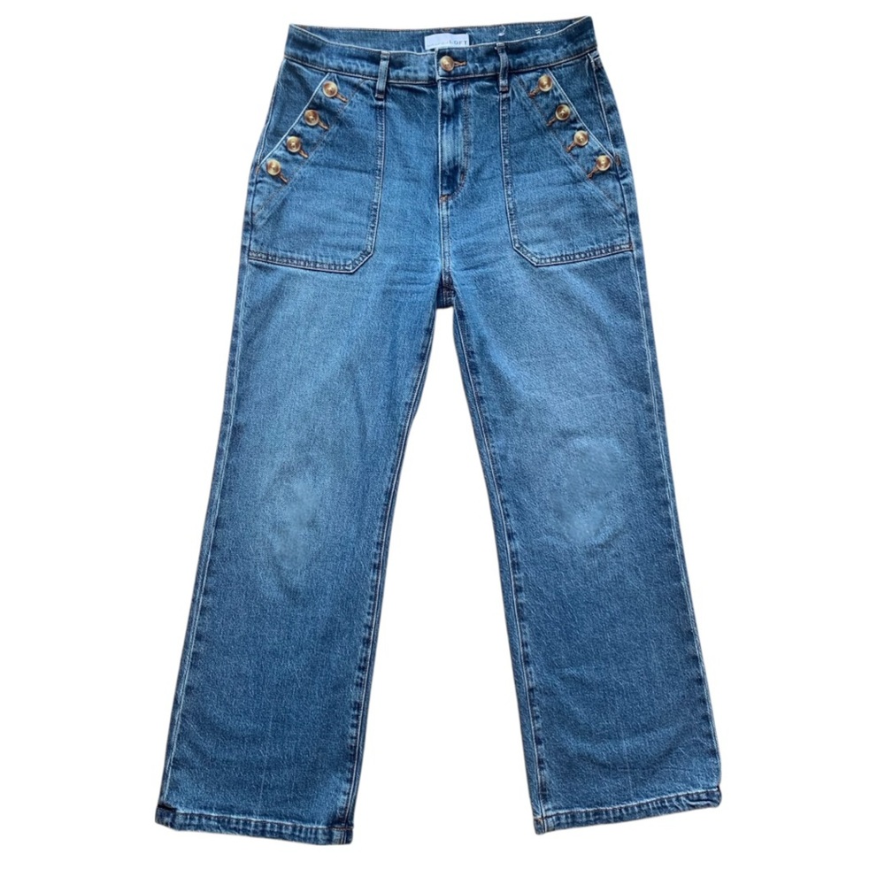 LOFT Petite Sailor Button Wide Leg Jeans Size 4P / Cropped Flare Denim